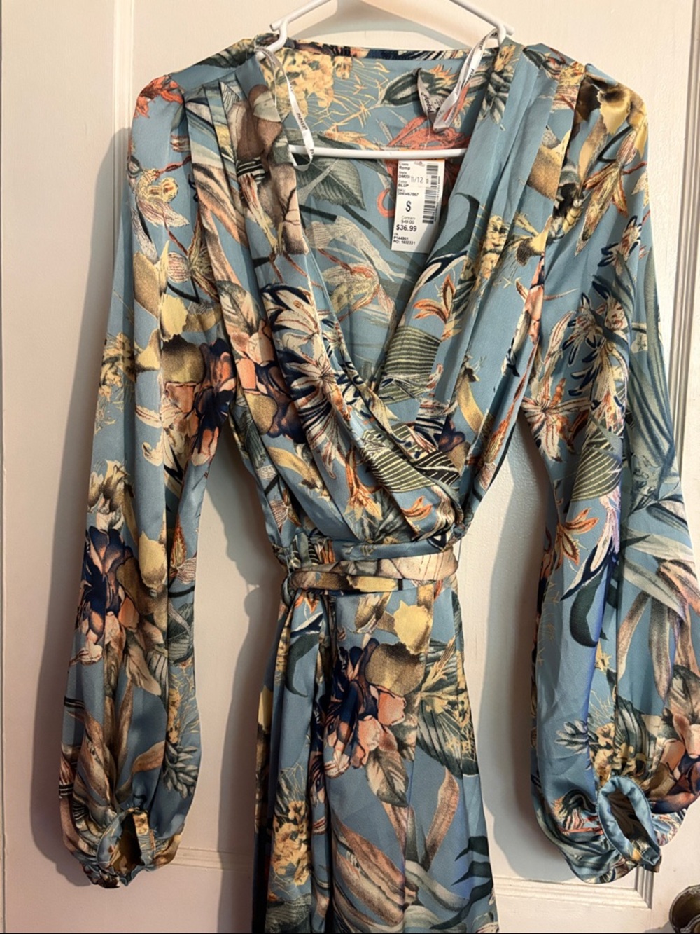 Papaya Blue Floral Asymmetrical Wrap Dress